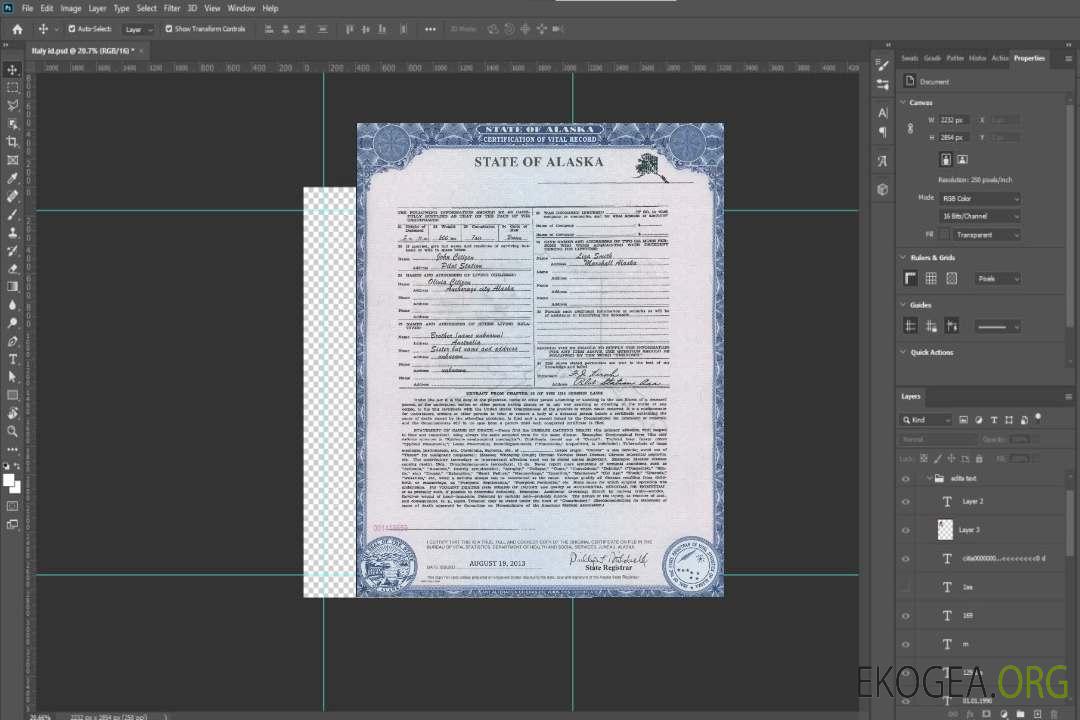 Modèle de certificat de naissance de l'État de l'Alaska aux États-Unis au format PSD template Modèle de certificat de naissance de l'État de l'Alaska aux États-Unis au format PSD template